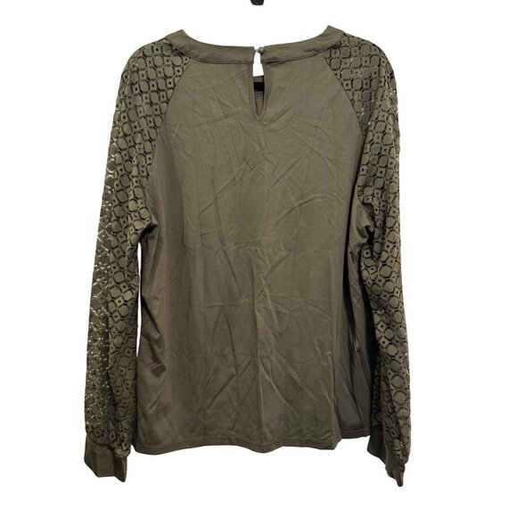 Hanna Nikole Womens Top Long Sleeve Lace Cutout Blouse Olive Green Size Medium - Picture 5 of 5